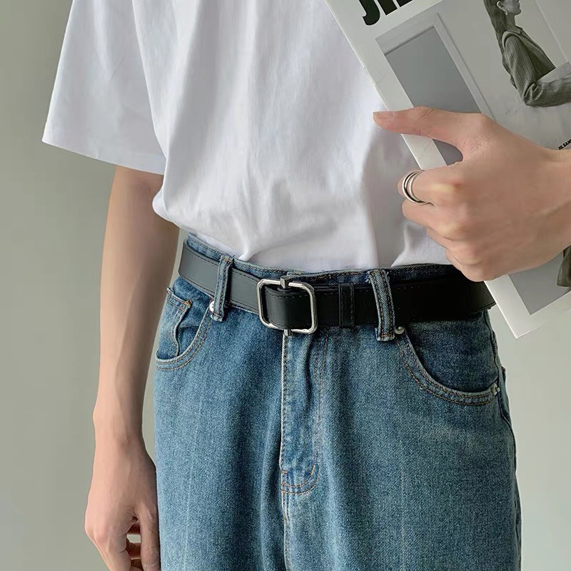 Thắt lưng nam mặt vuông chữ nhật ghi đen nam tính cool ngầu TLN013 - Dây nịt nam đen đi chơi học làm - Thắt lưng trendy