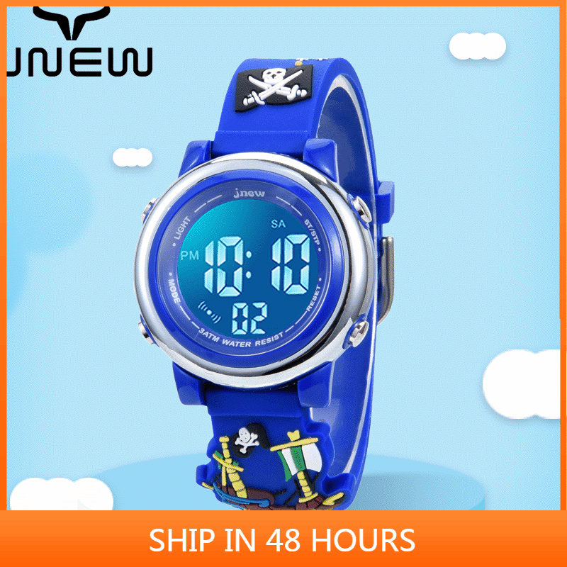jnew Đồng hồ điện tử trẻ em thể thao chống thấm nước, quà tặng ý thức về thời gian Đồng hồ điện tử LED đa chức năng