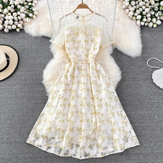 #1121 [Order] Đầm tay ngắn nền trắng hoa vàng họa tiết hoa nhẹ nhàng Hàn Quốc có size