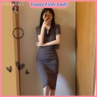 Đầm Chữ A Cổ Polo Dệt Kim Dáng Ôm Thời Trang Mùa Hè Pháp Hàng Mới Dành Cho Bạn Nữ