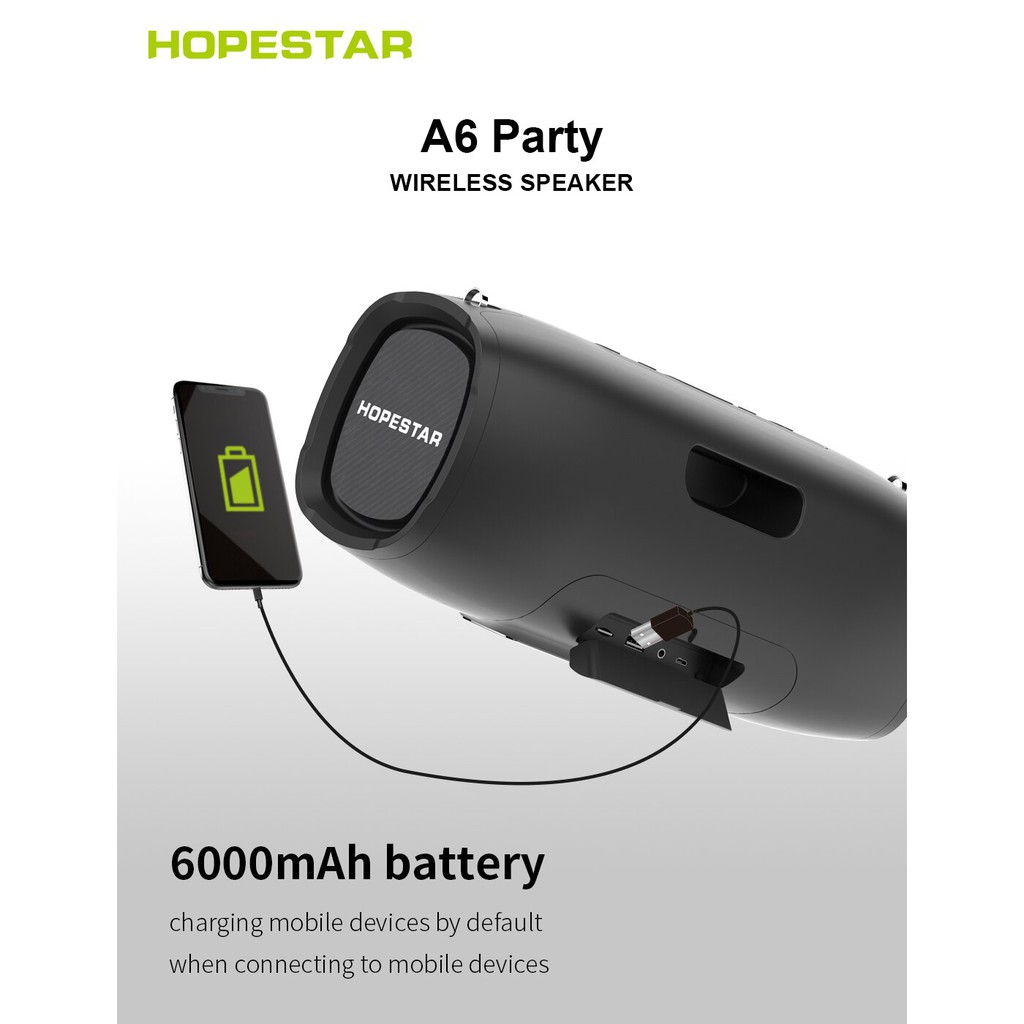 Loa bluetooth không dây di động Hopstar A6 Party - Loa siêu bass, Công suất 30W, chống nước chuẩn IPX6 đèn led độc đáo