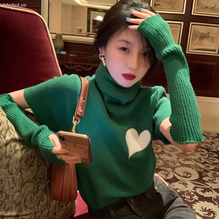 Lu Qingyi Áo sweater dệt kim cổ cao tay dài có thể tháo rời thiết kế cổ điển thu đông cho nữ
