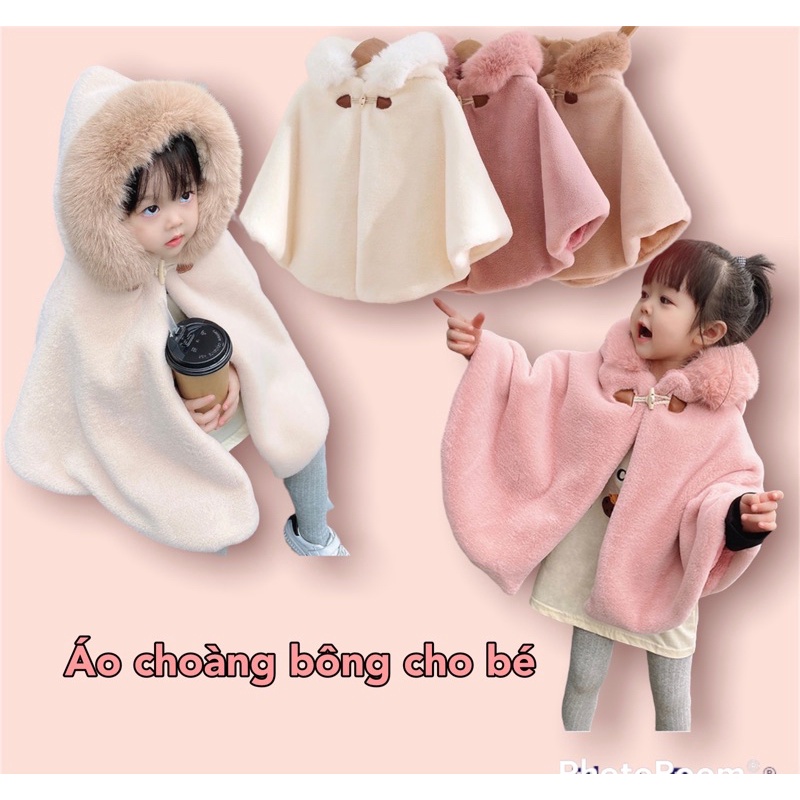 Áo choàng lông cừu mũ lông giữ ấm cho bé hàng quảng châu