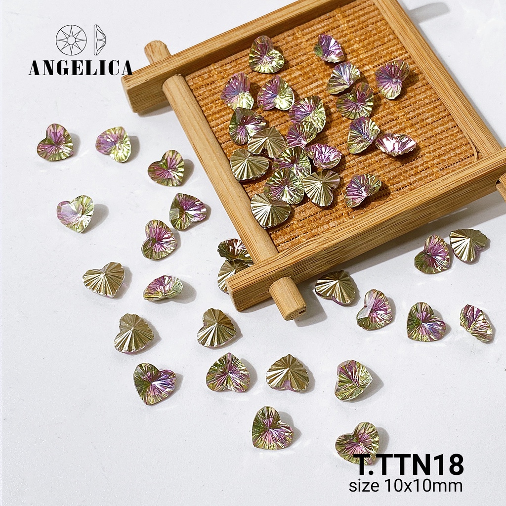 Túi 5 Viên Đá khối Nail To Hình Trái Tim Màu Trắng Chân Vàng Trang Trí Móng ANGELICA T.TTN