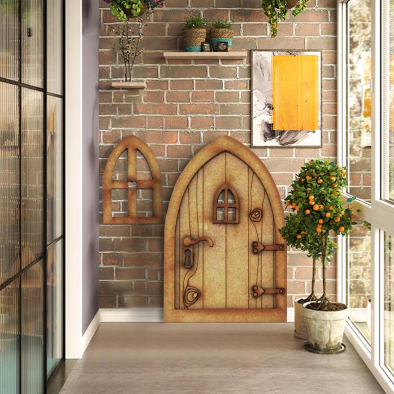 [shafineVN]DIY Wooden Fairy Door Craft Kit Christmas Door Decoration Dollhouse Accessories