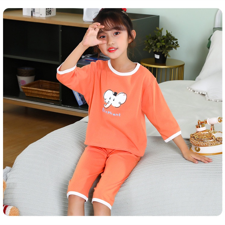 Bộ Đồ Ngủ Tay Dài 3 / 4 Bằng Cotton Thoáng Khí Dành Cho Bé Trai Gái 90-150cm