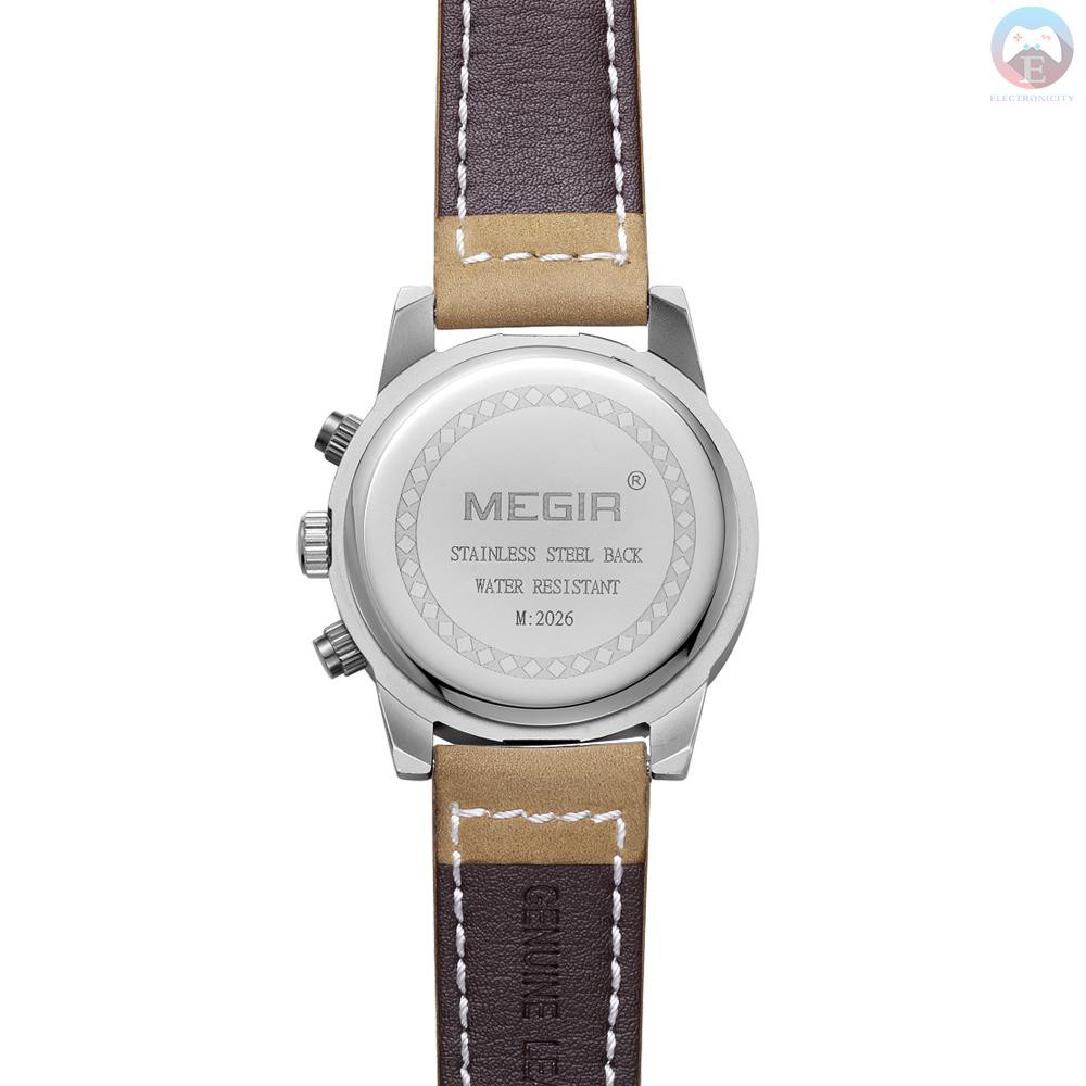 Ê MEGIR Classic Well Made Soft Genuine Leather Analog Quartz Wristwatch 3ATM Water Resistant Man Watch with Sub-dial