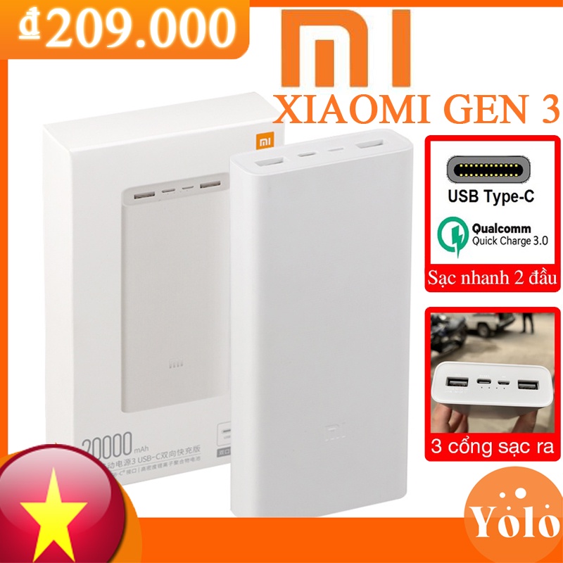 Sạc Dự Phòng 20000mah Xiaomi Gen 3 Sạc Nhanh Redmi 10000mAh Pin Dự Phòng Fast Charge Power Bank Chính Hãng