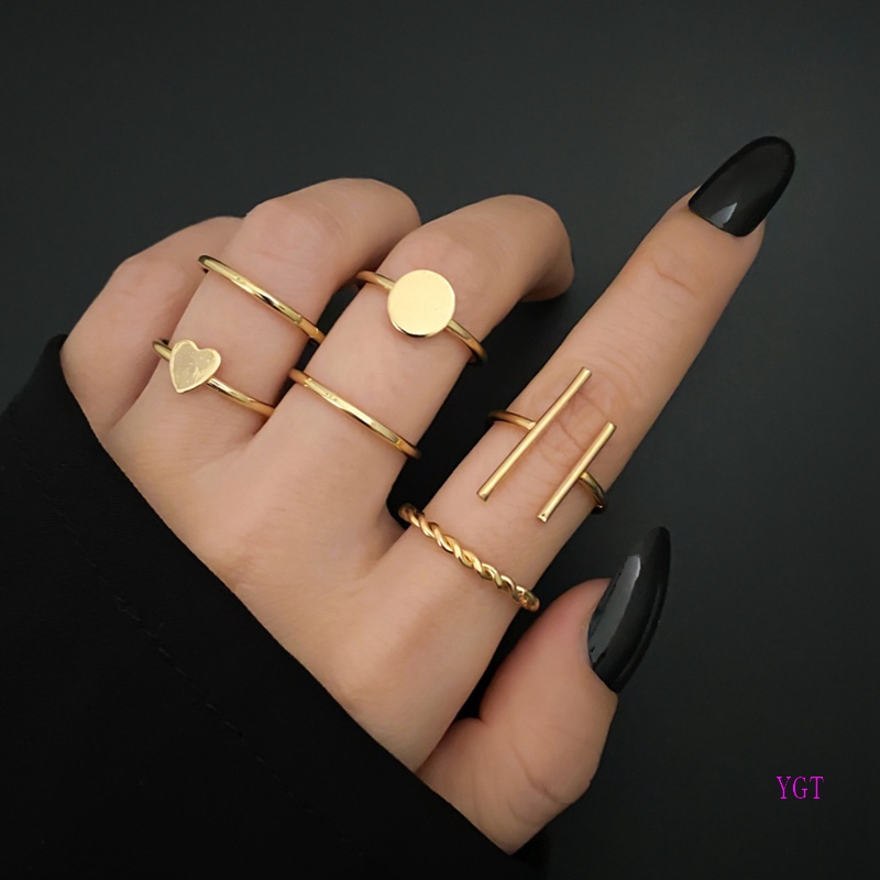 Set 6 Nhẫn Đeo Tay Kim Loại Thời Trang Cho Nữ