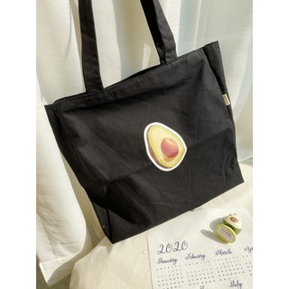 [Hình chụp thật] Túi Tote Túi Vải Leo Canvas Trái Bơ Đen