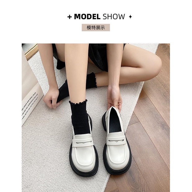 Giày lười nữ ulzzang mũi tròn đế dày Eudora899 da lì đẹp GD20