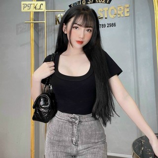 Áo kiểu croptop cổ U trơn cực xinh , chất thun bozip mềm mịn