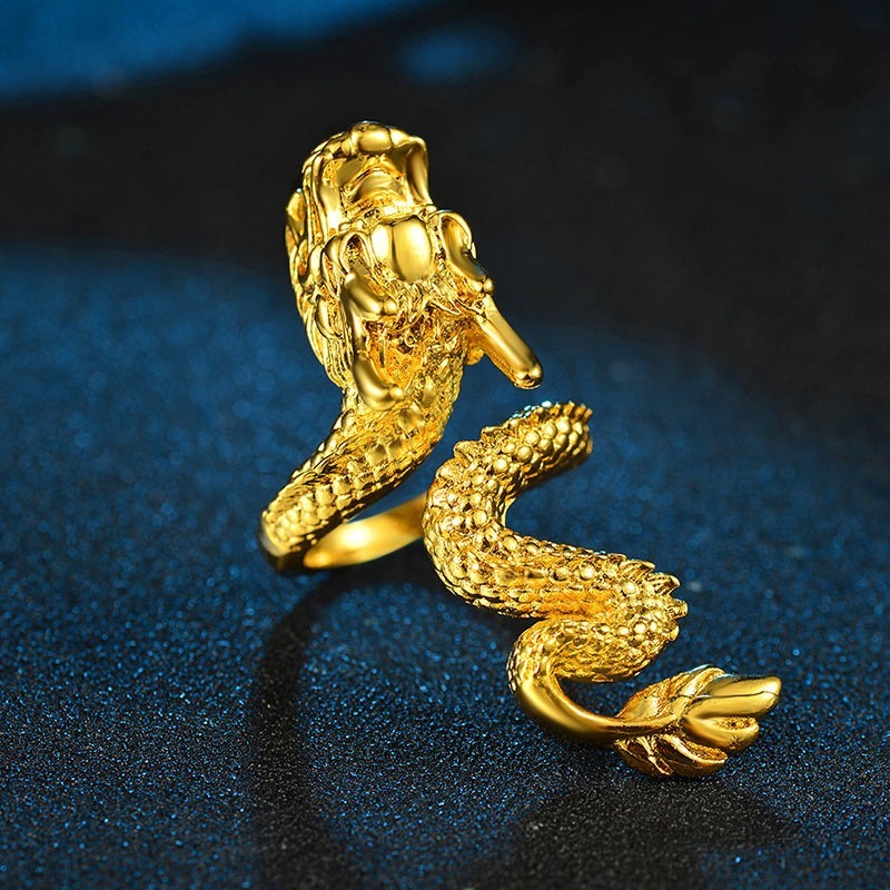 Nhẫn Hở Mạ Vàng 18k Hình Rồng Cá Tính Cho Nam