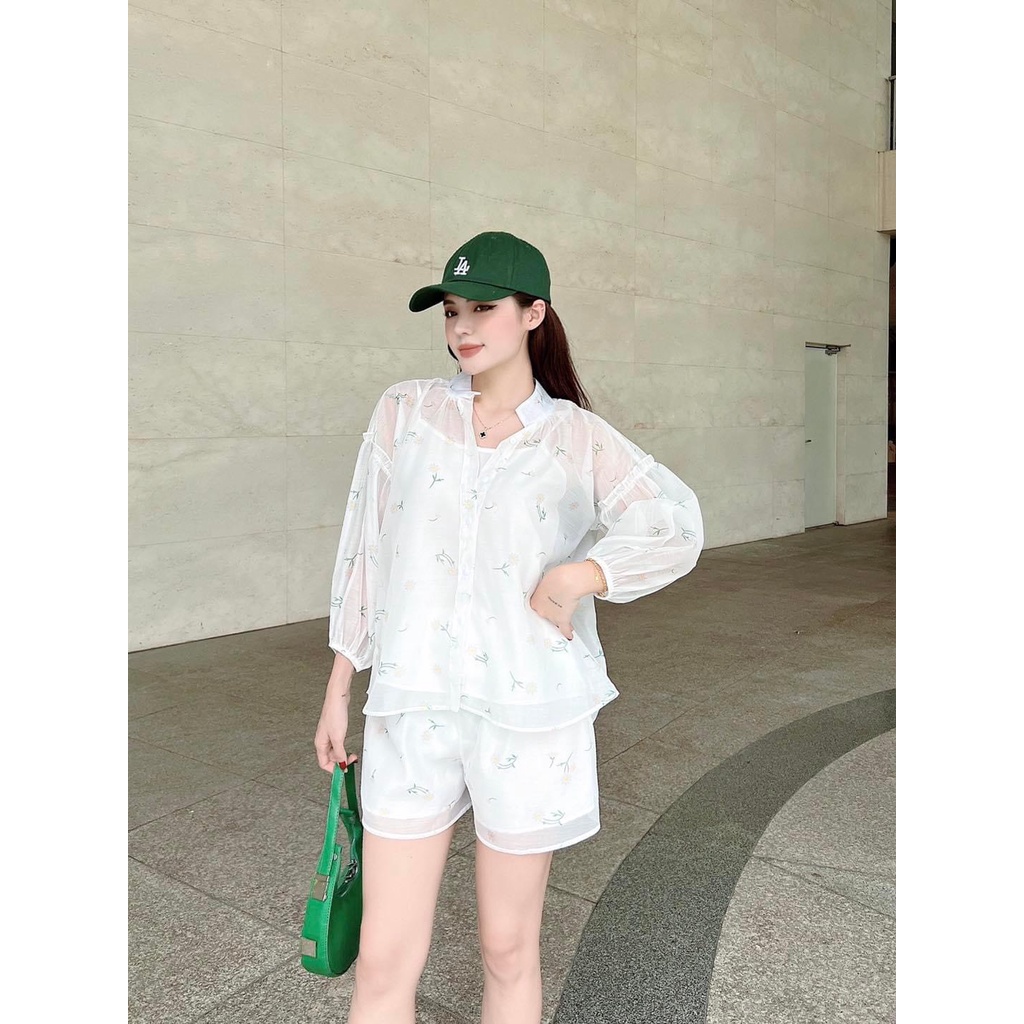 Set áo voan hoa + Quần có lót trong trẻ trung HQ Rowena DS19