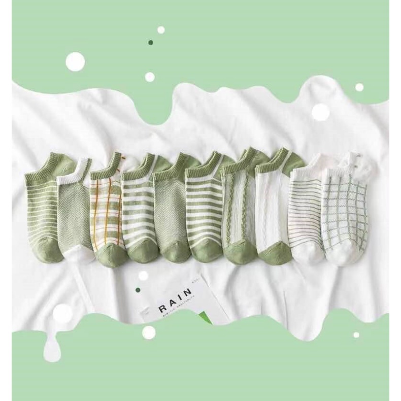 Túi 5 Đôi Tất Cổ Ngắn Họa Tiết Dễ Thương Nhiều Màu Vintage Chất Vải Cotton Thoáng Mát Khử Mùi