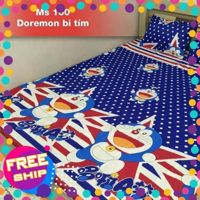 BỘ DRAP COTTON POLY DOREMON BI TÍM