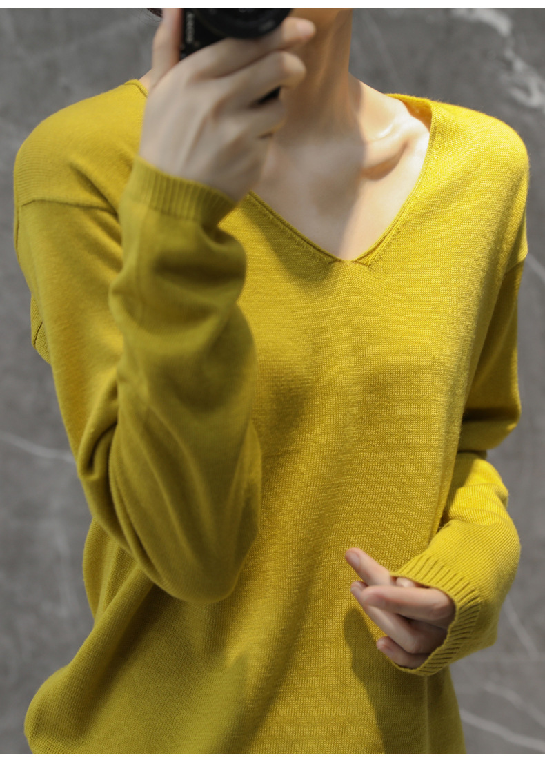 Áo len cashmere mỏng chui đầu tay dài cổ chữ V màu sắc đơn giản dễ phối đồ thời trang 2020 | BigBuy360 - bigbuy360.vn