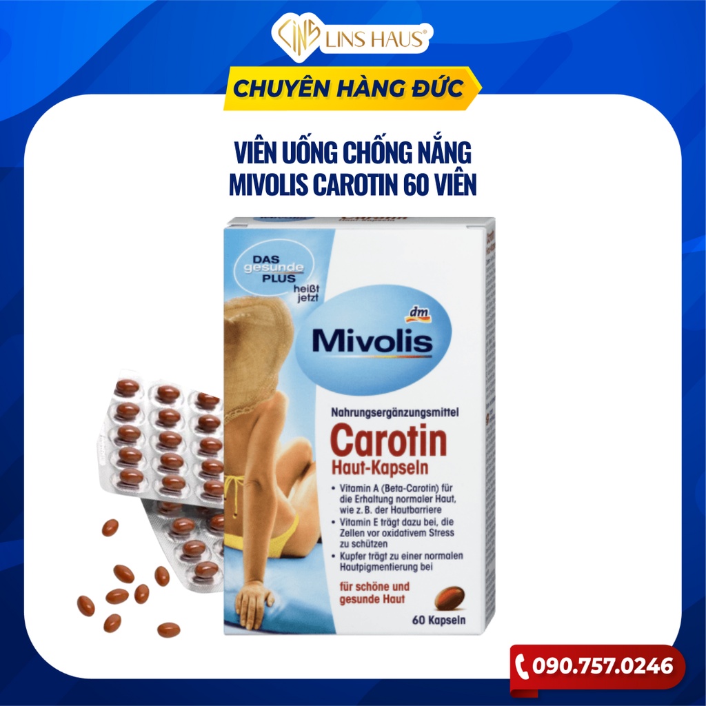 Viên uống chống nắng Mivolis Carotin 60 viên
