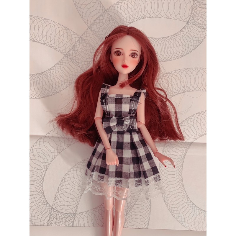 Đầm búp bê caro trắng đen xinyi,blythe,barbie,ob,1/8