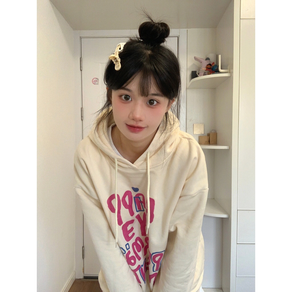 ZHELIHANGFEI Áo Hoodie Tay Dài Form Rộng Theo Phong Cách Preppy Nhật Bản Dễ Phối Đồ