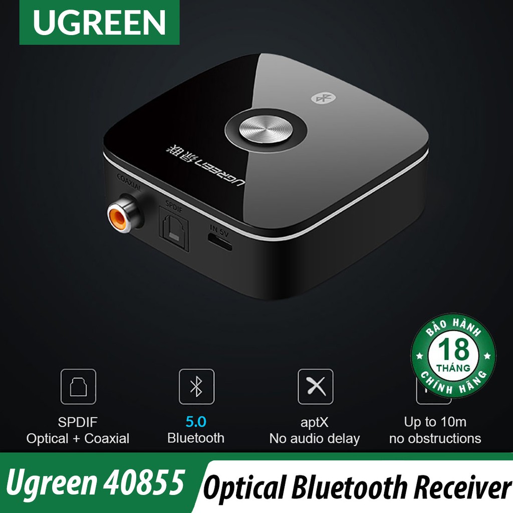 Bộ Thu Bluetooth 5.0 aptX Cổng Quang SPDIF Optical + Coaxial Cao Cấp UGREEN 40855 - Hàng Chính Hãng