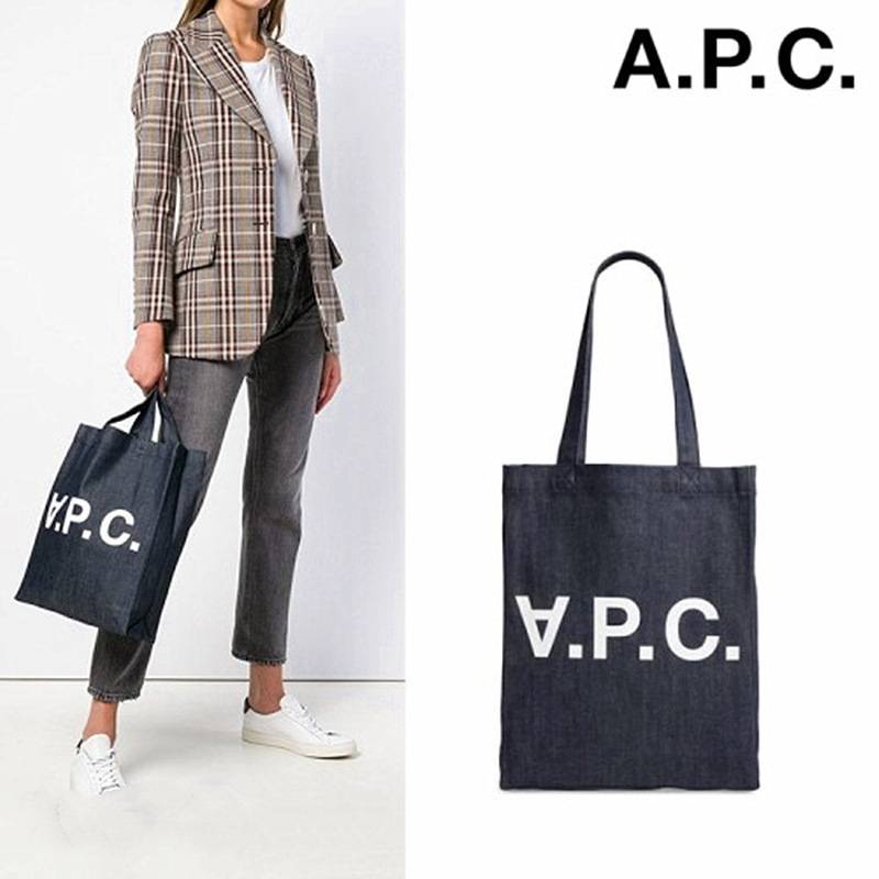 Apc Túi tote Đeo Vai Bằng Vải Bạt denim In logo Chữ Đa Chức Năng
