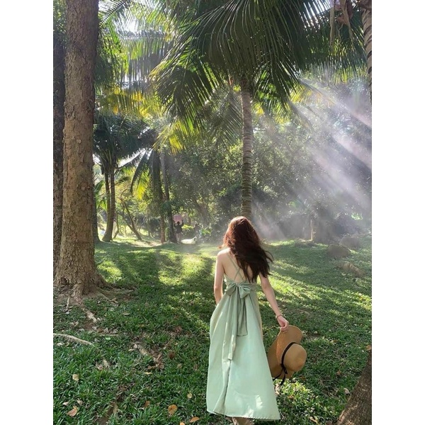 Đầm maxi xoè hai dây cột nơ sau lưng🦋Đầm đi biển | BigBuy360 - bigbuy360.vn