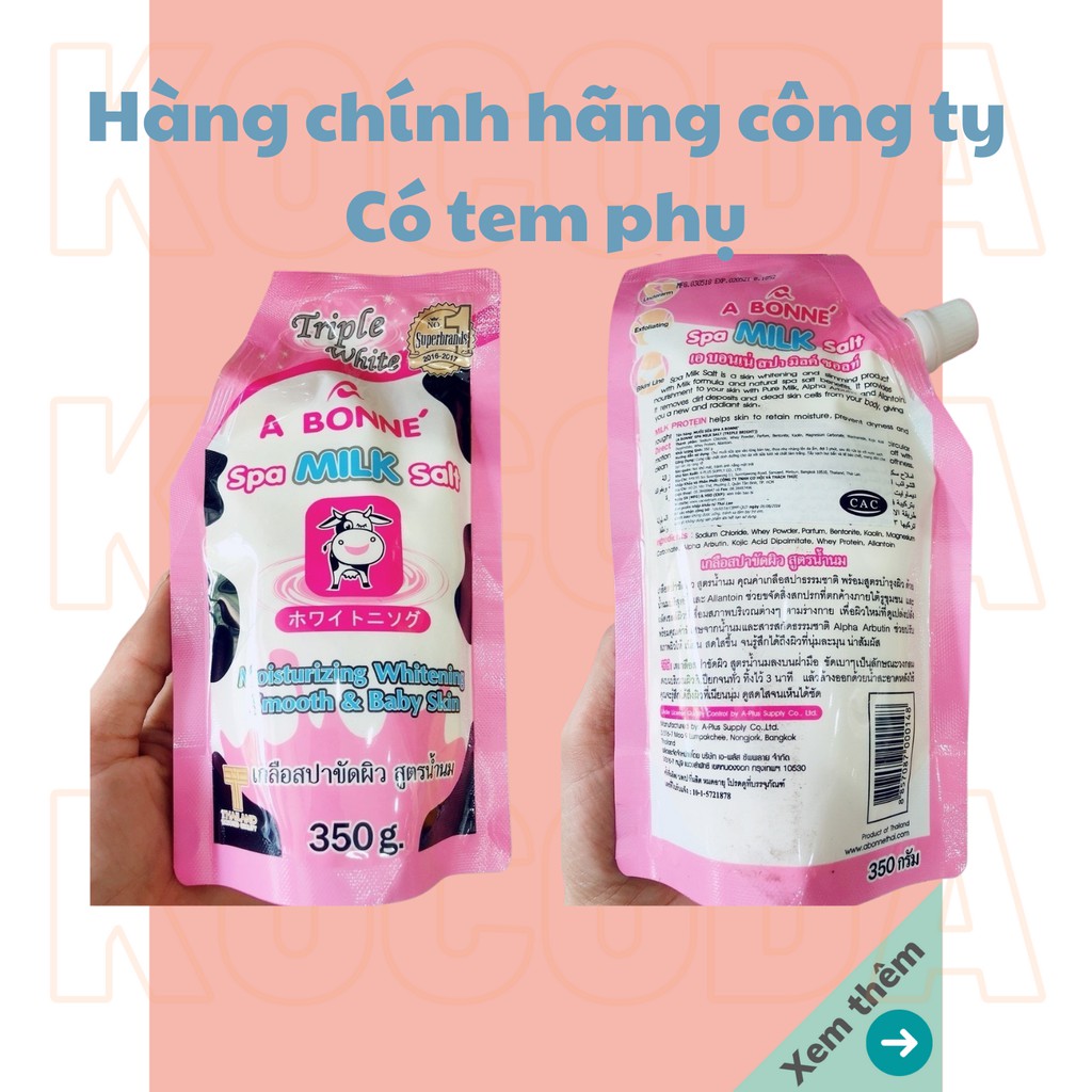 Muối tắm sữa bò tẩy tế bào chết A Bonne Spa Milk Salt Thái Lan 350gr Có Vòi giúp da sáng mịn - KOCODA