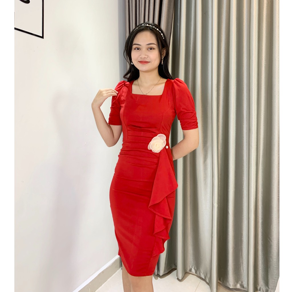[Mã WAST99 hoàn 12k xu đơn 99k] Đầm body dáng ôm, chất umi bèo sườn đính hoa V28 | BigBuy360 - bigbuy360.vn