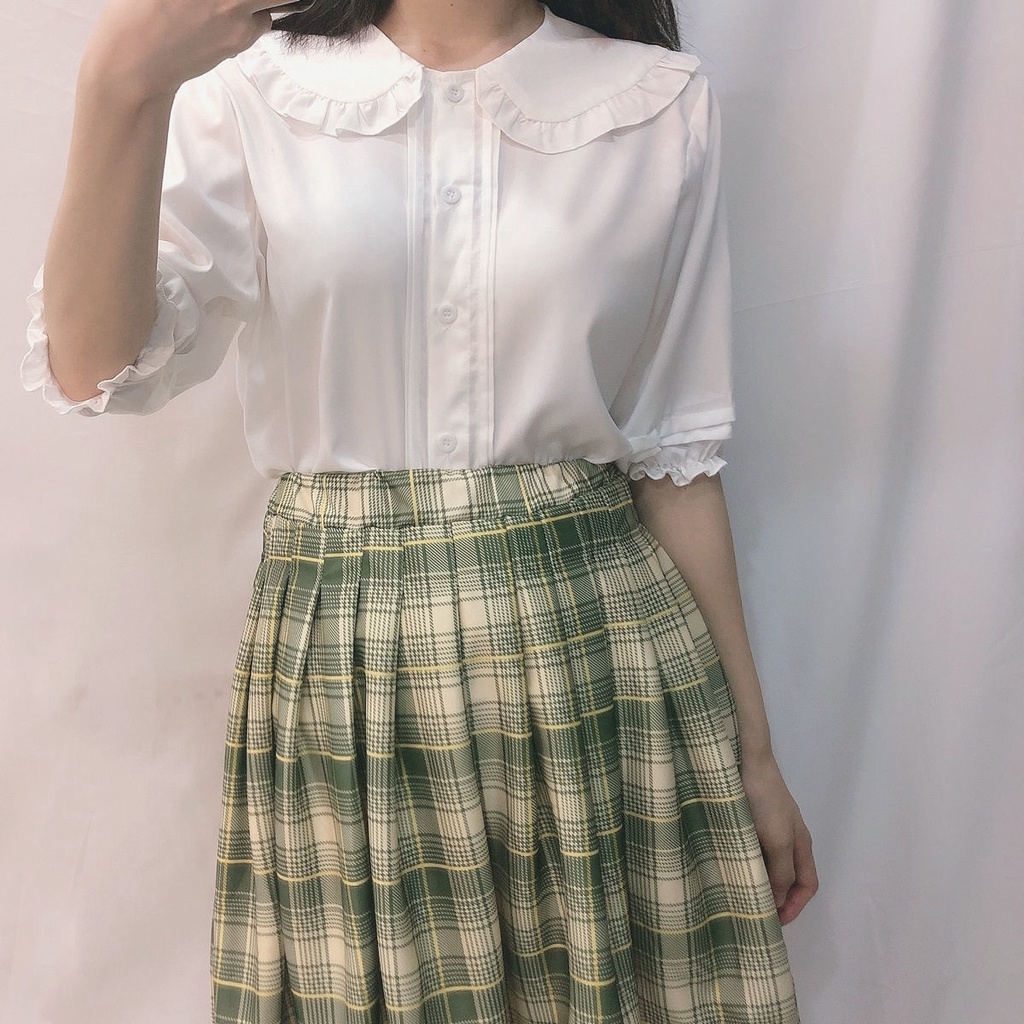 Áo Sơ Mi Tay Phồng Ngắn Cổ Búp Bê Phong Cách Lolita Nhật Bản Thời Trang Mùa Hè Cho Nữ