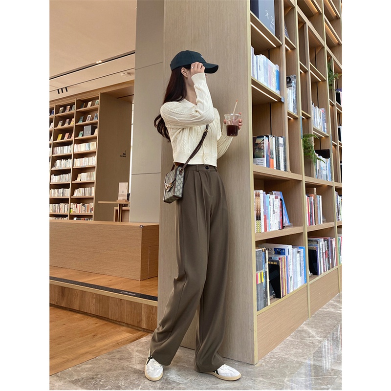 Quần ống rộng lưng cao màu sắc đơn giản phong cách Hàn Quốc độc đáo