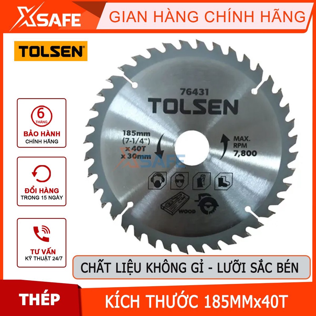 Đĩa cưa gỗ 185mm Tolsen 76431, đĩa cắt size 185mm*40 Răng và 185mm*60, hợp kim thép cao cấp, bền bỉ [CHÍNH HÃNG][XSAFE]