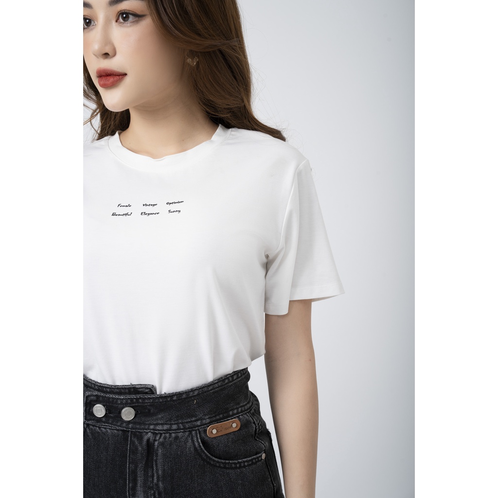 Áo cotton nữ dáng suông phông rộng ngắn tay in chữ thân trước FIONA F522165