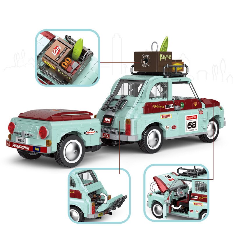 Đồ chơi giáo dục Lắp Ráp mô hình siêu xeTravel Picnic Car 19002 Fiat 500 11509