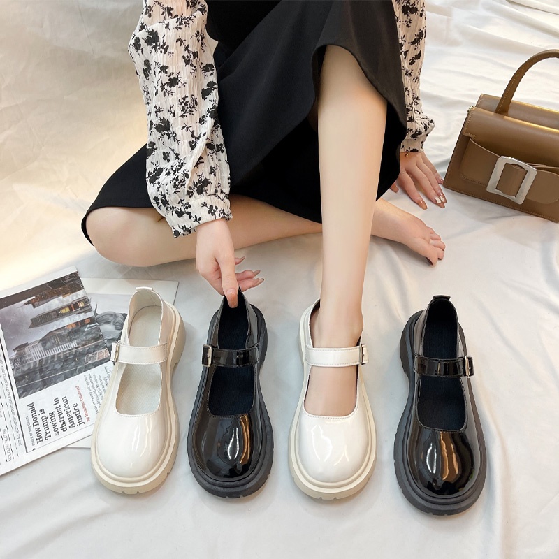 Giày Lolita Trắng Giày Lolita Nữ Đế Cao 4Cm Chất Da Bóng Giá Rẻ Cao Cấp Hottrend  LB022-Molita