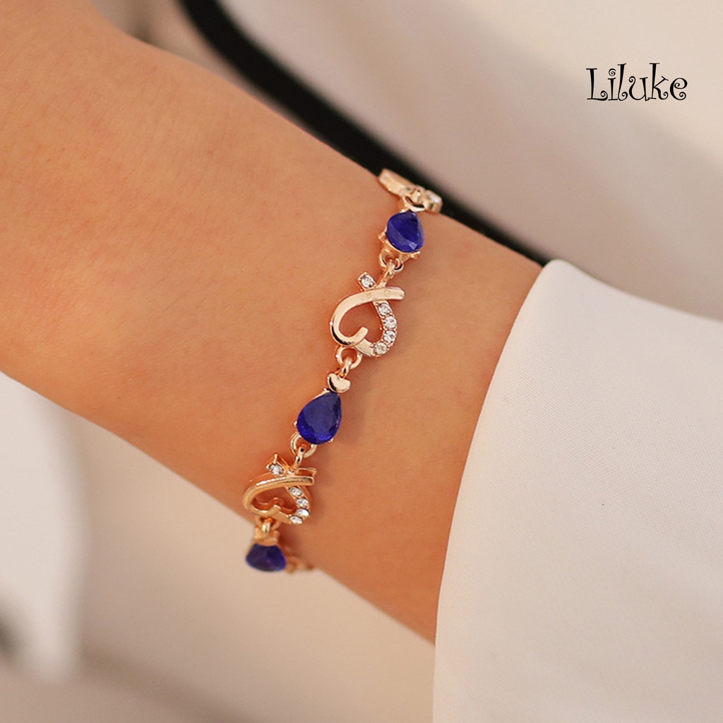 Vòng Tay Hợp Kim Mạ Vàng Trang Trí Hình Trái Tim Đính Đá Xinh Xắn Cho Nữ