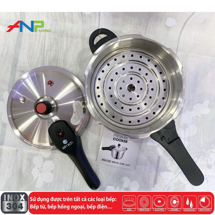 Nồi Áp Suất Inox 304 Elmich EL-3369 (20cm - 4L) / EL-3371 (22cm - 5.5L) - Hàng Nhập Khẩu Chính Hãng