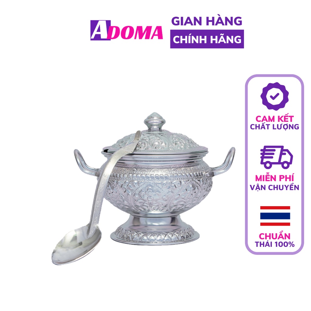 Thố đựng cơm Thái Lan 24cm mạ bạc (kèm thìa) โถข้าวลายไทย