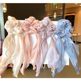 Dây buộc tóc scrunchies thắt đuôi nơ lấp lánh nhiều màu