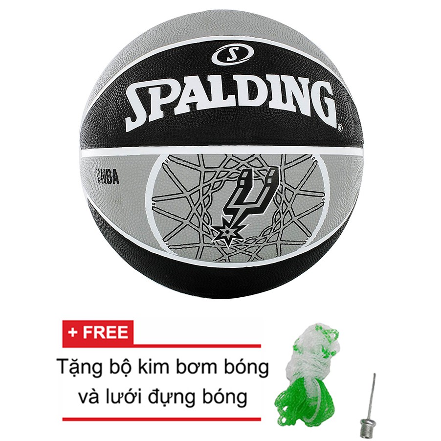 Bóng rổ Spalding NBA TEAM SPURS OUTDOOR SIZE 7 + Tặng bộ kim bơm bóng và lưới đựng bóng