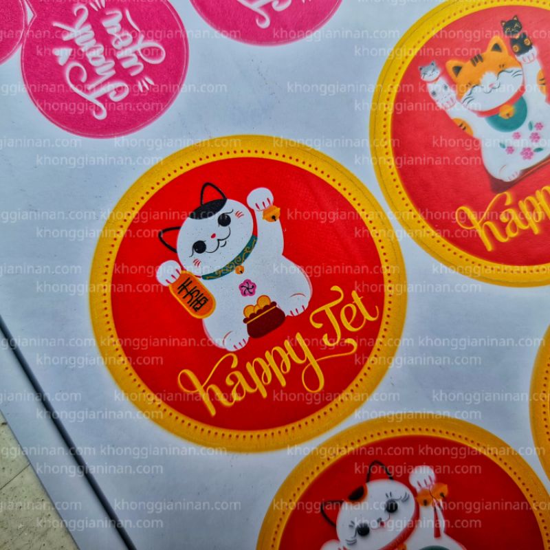 30 TEM DÁN STICKER NHÃN DÁN TẾT IN HÌNH MÈO CHIÊU TÀI TRANG TRÍ BÁNH KẸO TÊT - BY MEANCHE