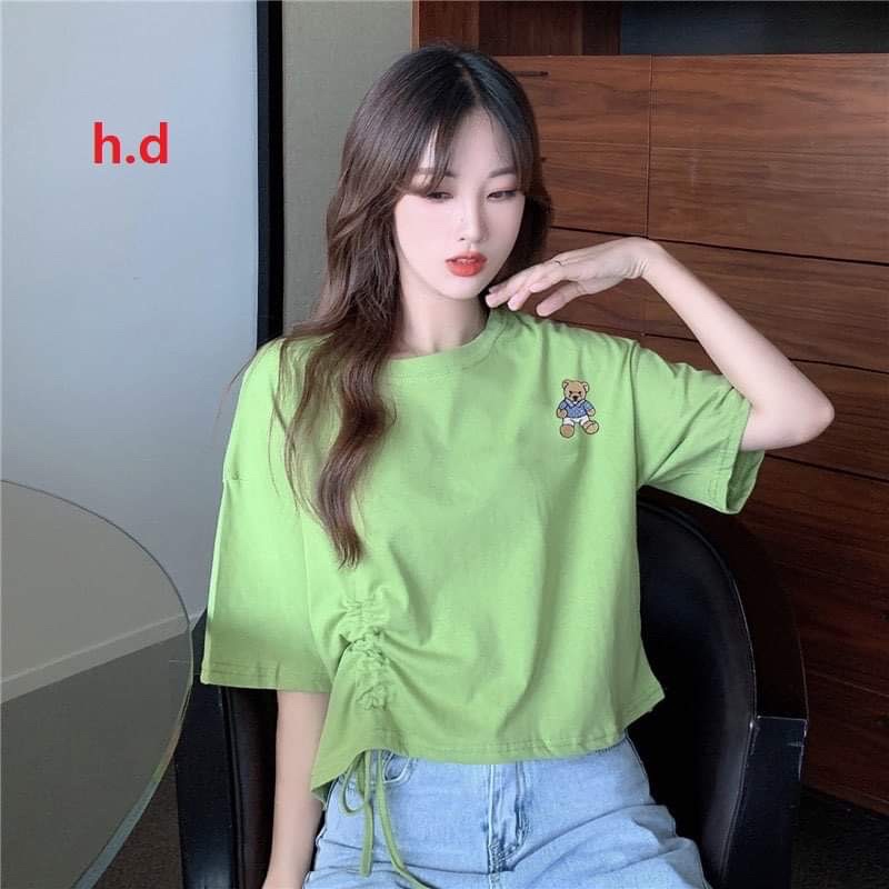 Áo croptop rút hông logo gấu HD26