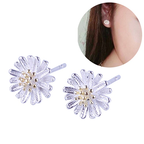 Đôi Khuyên Tai Xỏ Chốt Bạc 925 Hình Hoa Hướng Dương Xinh Xắn Cho Bạn Gái