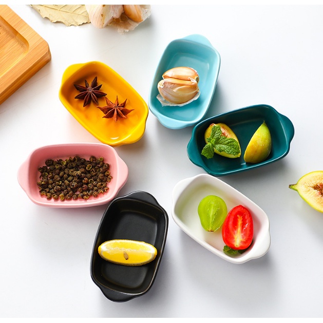 Chén sứ vuông đựng nước chấm sốt, gia vị tay cầm ngang 2 bên, đĩa nước chấm decor đẹp