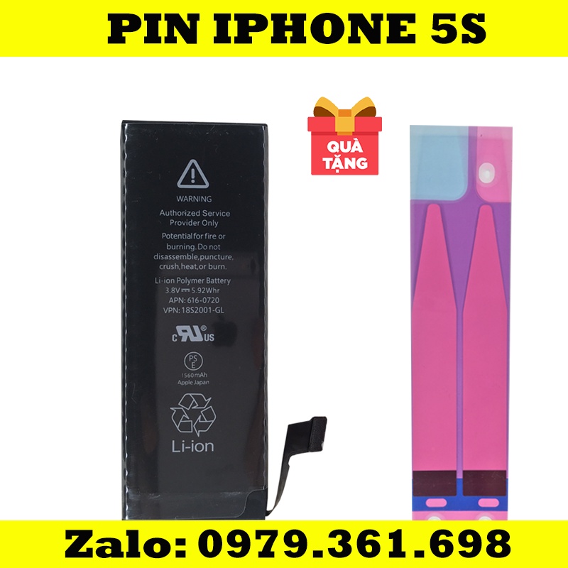 Pin IPhone 5s (1560 mAh) - Hàng new ( bảo hành 3 tháng ) - Tặng keo dán pin