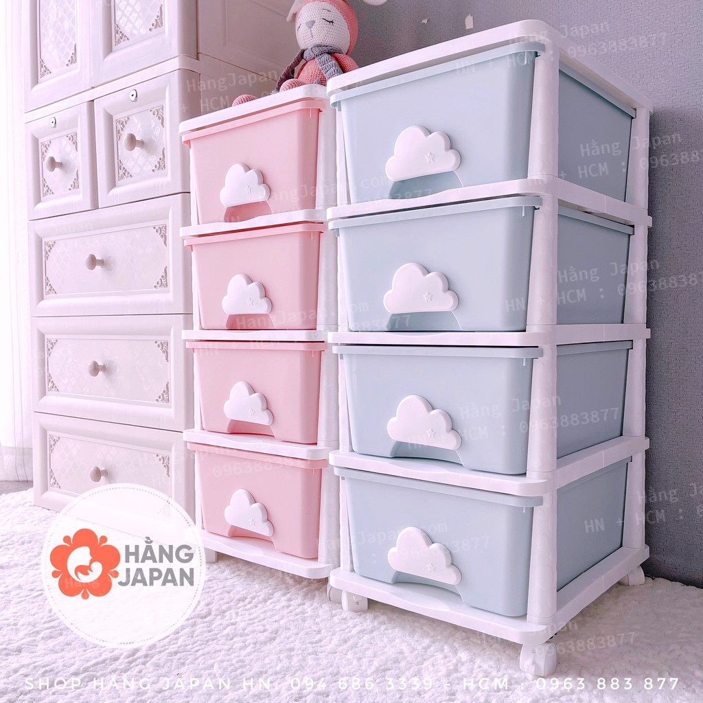 Tủ nhựa ngăn kéo 4 tầng cho bé  đựng đồ chơi, quần áo hình đám mây chắc chắn màu sắc đáng yêu