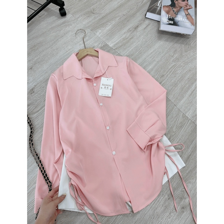 SET Sơ Mi Nữ Dây Rút Hồng kèm Quần Đùi Trắng Chất Đẹp Mát Thích Hợp Đi Chơi Điệu Đà [NEW UNISEX]