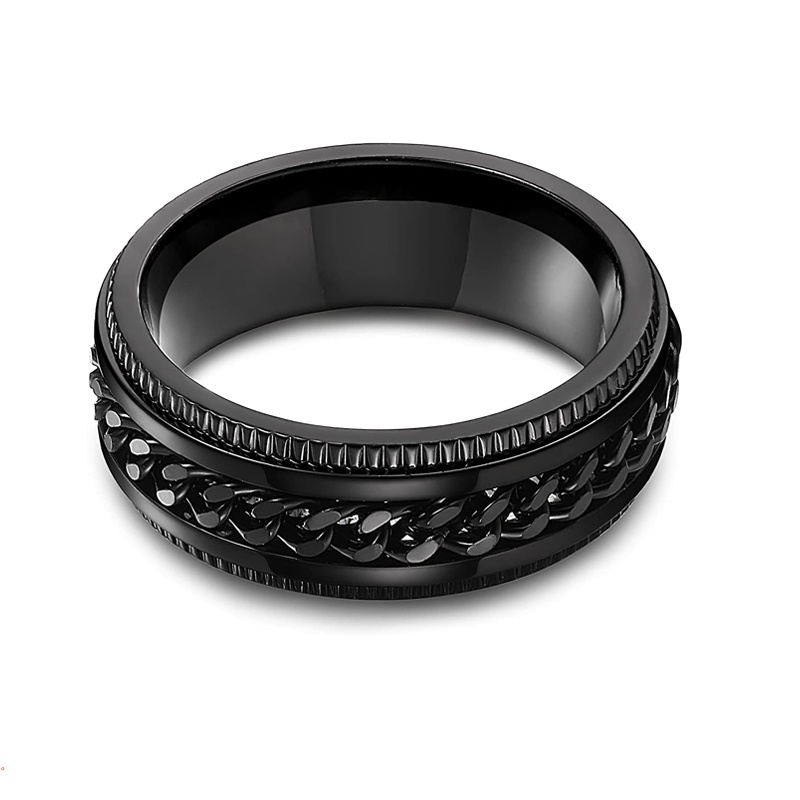 Nhẫn Cặp Bằng Thép Titan Phối Dây Xích Xoay được Thời Trang Cá Tính Dành Cho Nam Nữ