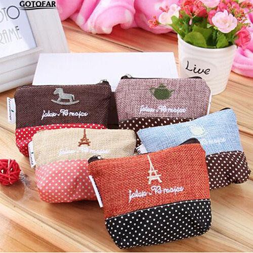 🍀 Túi cầm tay mini , vải cotton , có khóa kéo , cổ điển