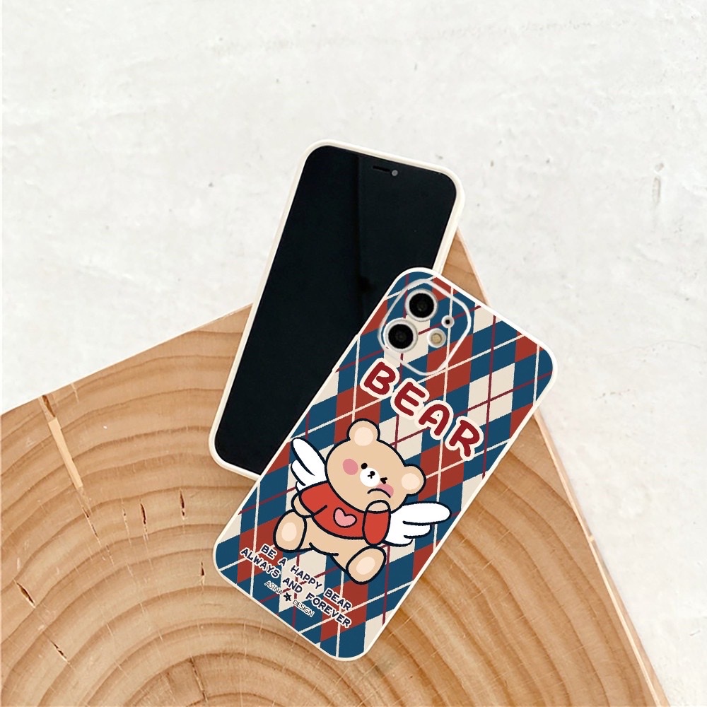 Ốp lưng hình gấu tedy caro vuông giả lp 13 5/5s/6/6plus/6s/7/7plus/8/8plus/x/xr/xs/11/12/pro/max/13promax